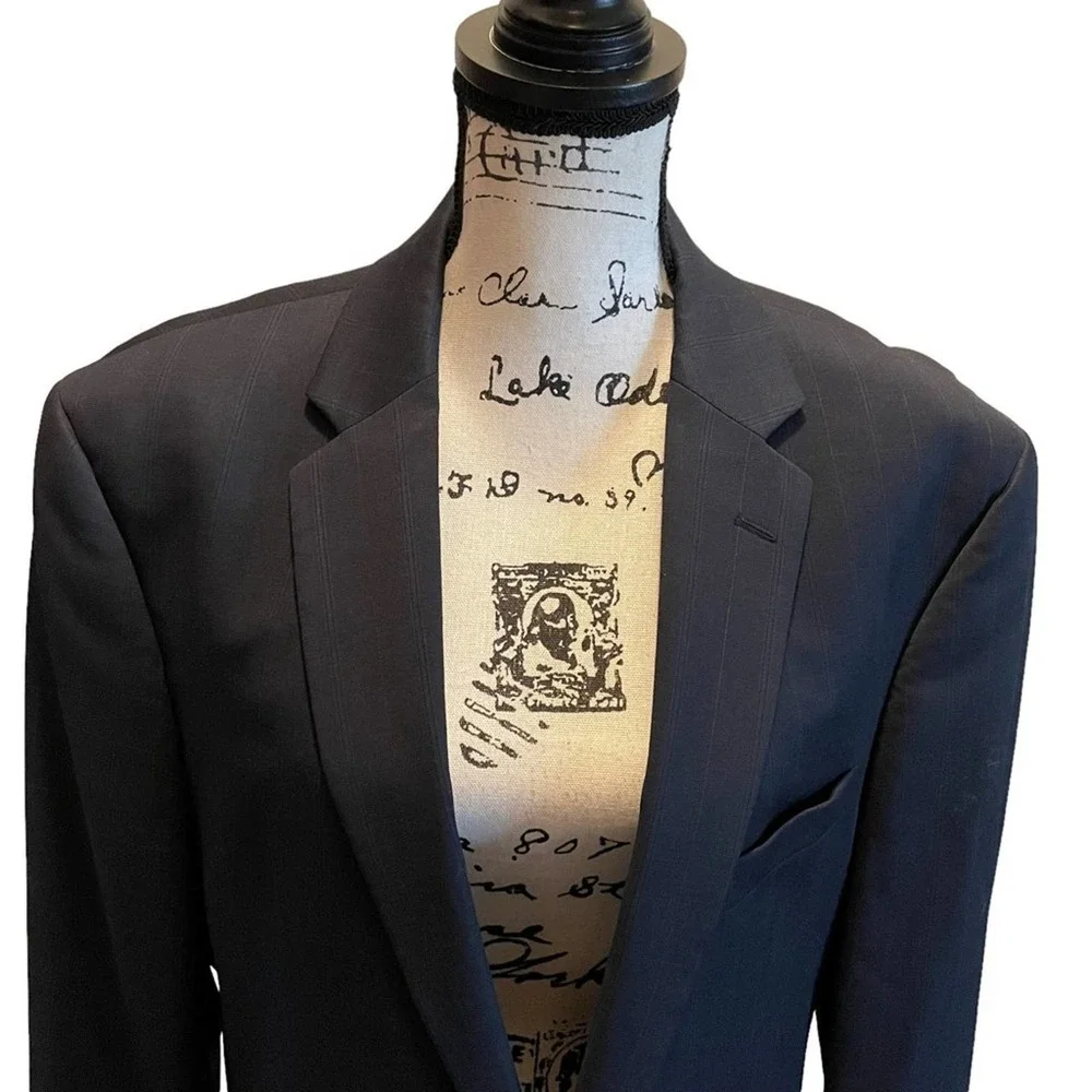Joseph Jos. A. Bank Suit Jacket Blazer Navy Blue Size 44L Check Sport Coat